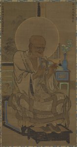 Arhat (Hattara Sonja - Bhadra) seduto; un ramo fiorito in un vaso sul tavolo, periodo Nanbokucho, metà del XIV secolo da Ryozen